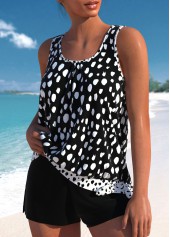 Polka Dot Bowknot Black Tankini Set