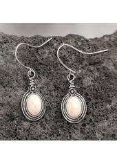 Silvery Color White Oval Alloy Earrings