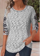 Patchwork Light Grey Marl Long Sleeve T Shirt