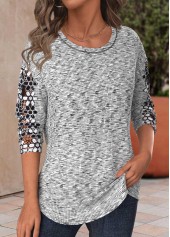 Patchwork Light Grey Marl Long Sleeve T Shirt