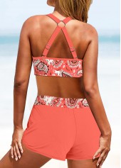 Paisley Print Circular Ring Coral Bikini Set