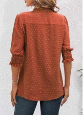 Jacquard Brick Red Half Sleeve Split Neck Blouse
