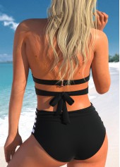 Cutout Striped Bowknot Black Bikini Set