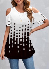 White Cold Shoulder Geometric Print T Shirt
