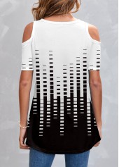 White Cold Shoulder Geometric Print T Shirt