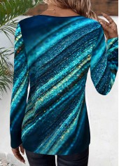 Ombre Lace Up Peacock Blue Long Sleeve T Shirt