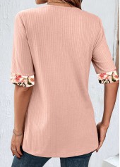 Random Floral Print Fake 2in1 Dusty Pink T Shirt