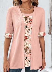 Random Floral Print Fake 2in1 Dusty Pink T Shirt