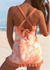 Leaf Print Frill Neon Orange Swimdress and Panty