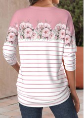 Plus Size Pink Patchwork Floral Print T Shirt