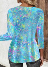 Graffiti Print Light Blue 3/4 Sleeve T Shirt