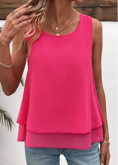 Layered Hot Pink Sleeveless Scoop Neck Tank Top 30$