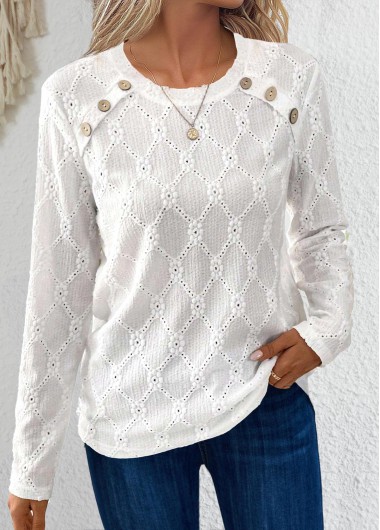 Plus Size White Button Long Sleeve T Shirt 31$