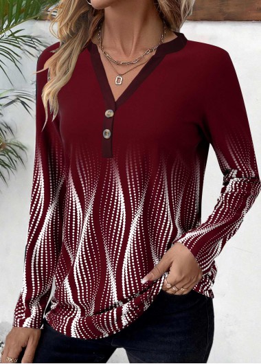 Plus Size Deep Red Button Ombre T Shirt 36$