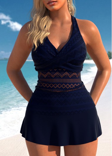 Lace Surplice Navy V Neck Tankini Set Lace Surplice Navy V Neck Tankini Set