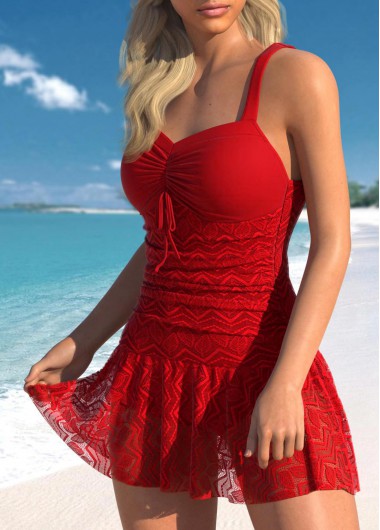 Ruched Lace Red One Piece Swimwear Ruched Lace Red One Piece Swimwear