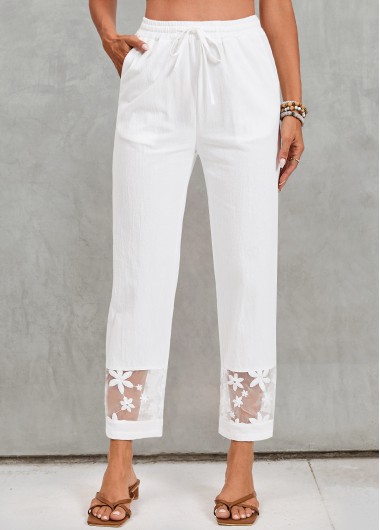 High Waisted Pocket White Elastic Waist Pants