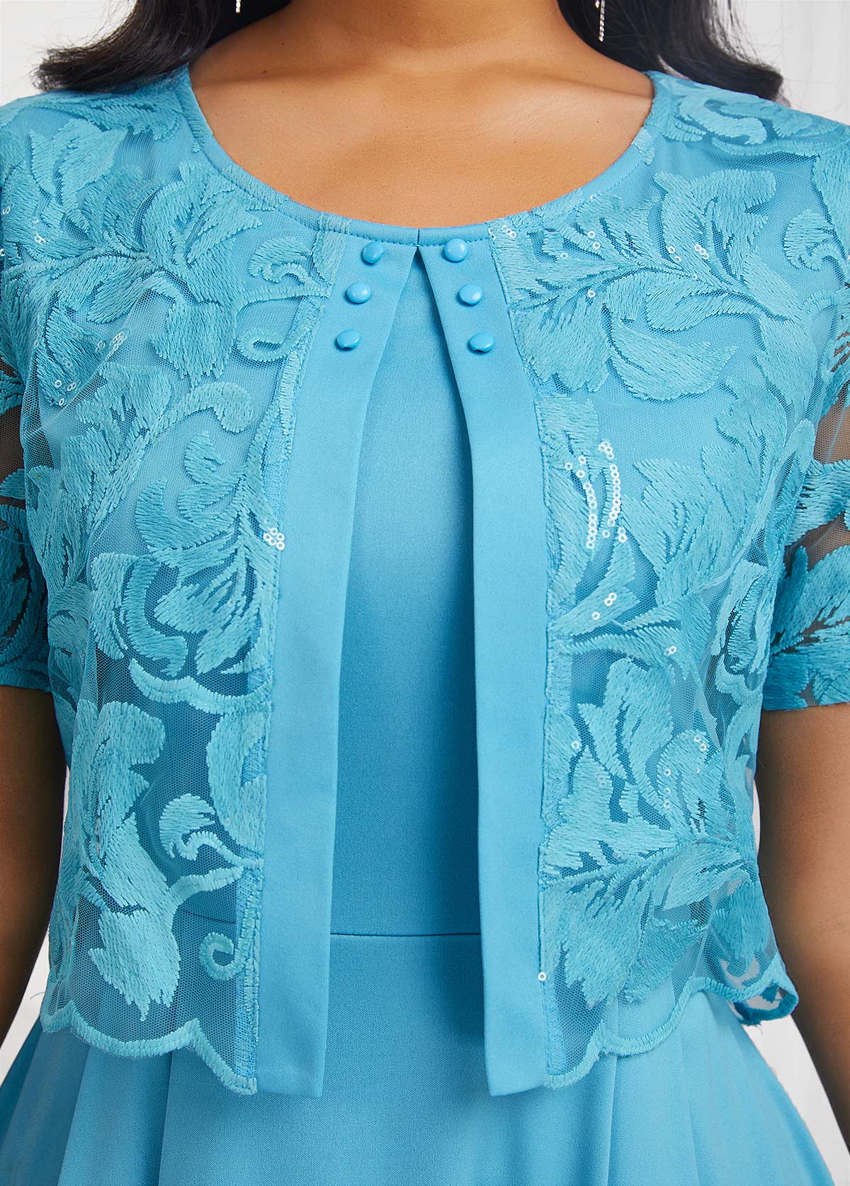 Sequin Light Blue Short Sleeve Dress and Cardigan