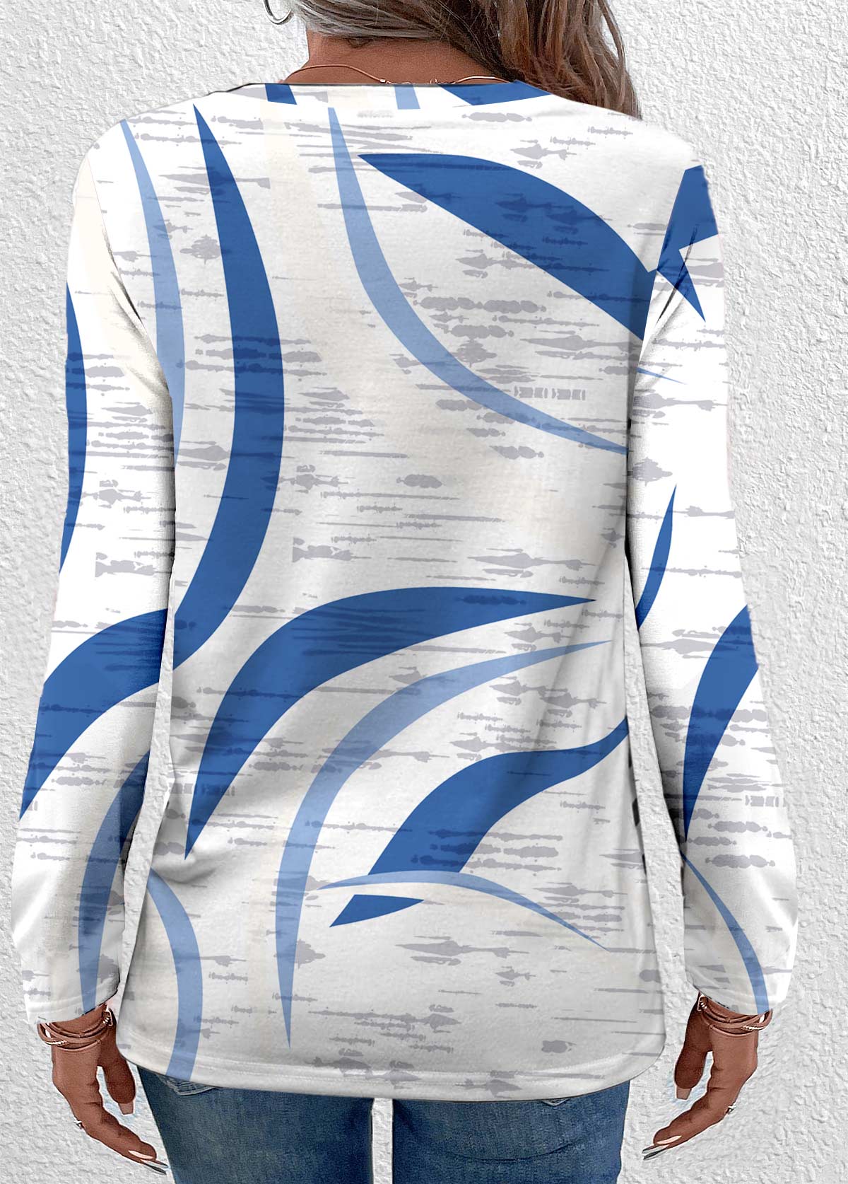 Blue Plus Size Lightweight Geometric Print T Shirt