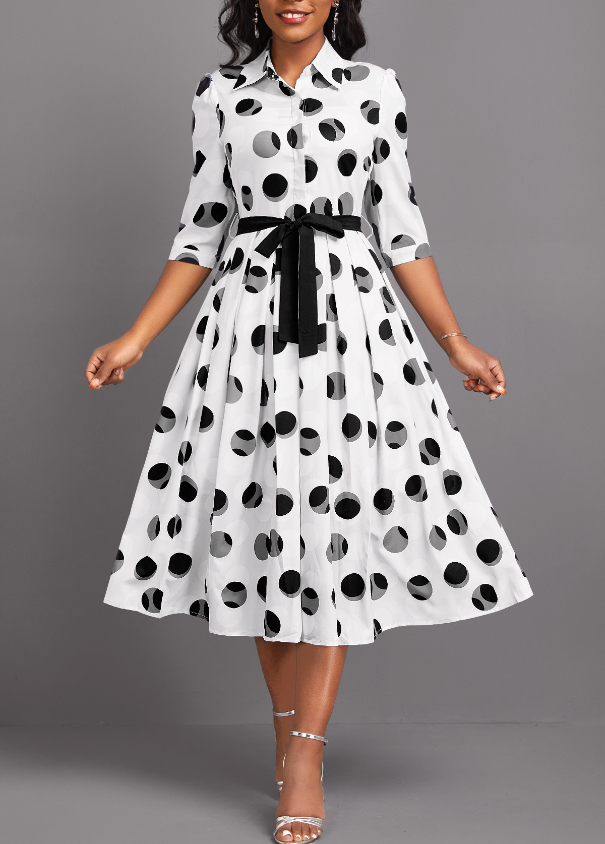 Western Geometric 3/4 Sleeve Midi Dress