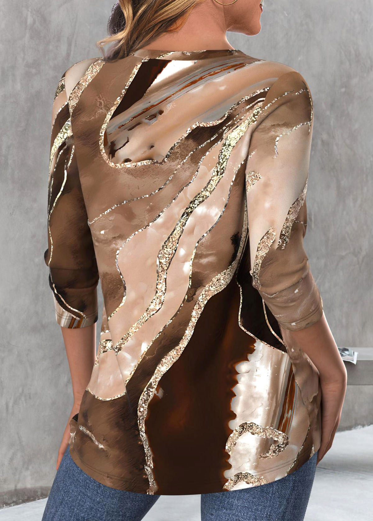 Plus Size Light Coffee Criss Cross T Shirt