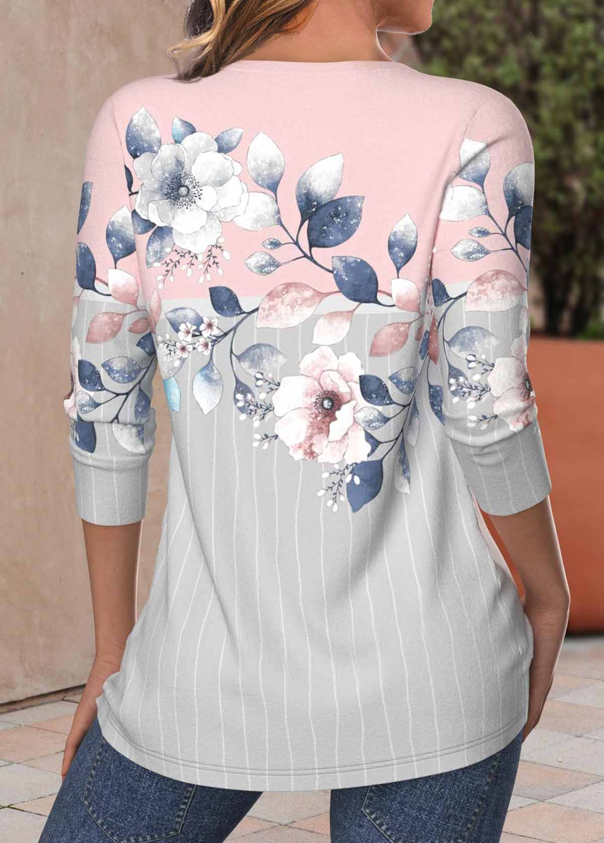 Floral Print Criss Cross Light Pink T Shirt