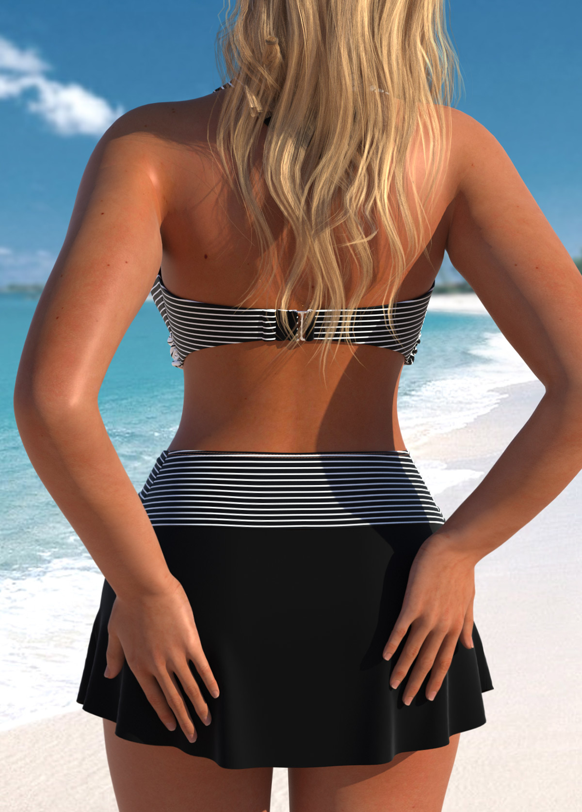 Patchwork Striped Surplice Black Bikini Set