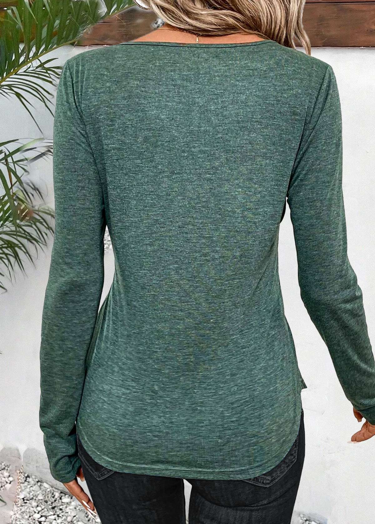 Lace Sage Green Long Sleeve Round Neck T Shirt