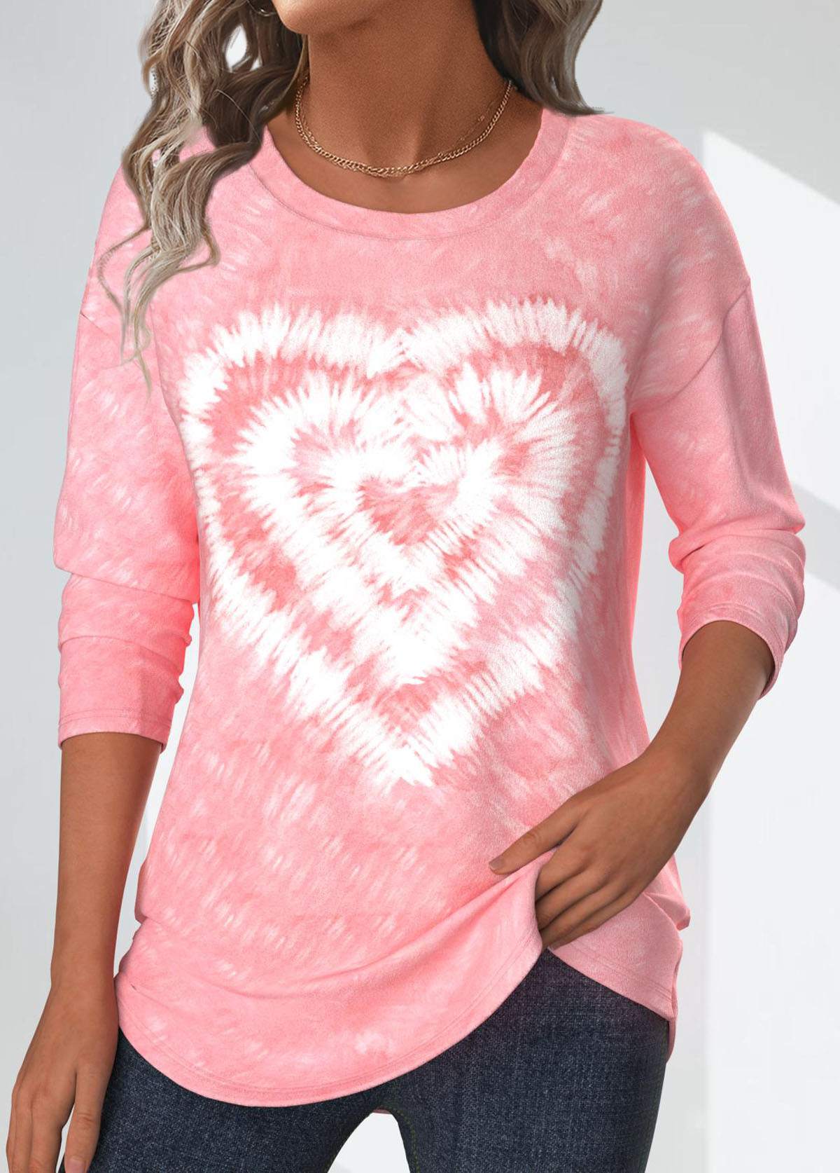 Light Pink Valentine's Day Tie Dye Print T Shirt