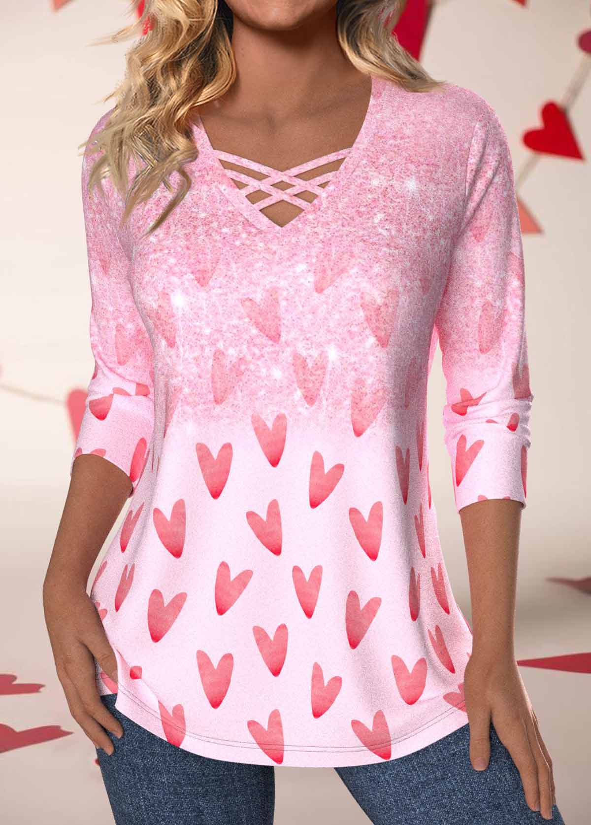 Criss Cross Valentine's Day Light Pink T Shirt