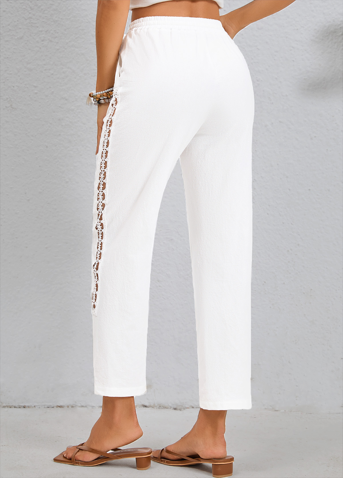 White Drawastring Pocket High Waisted Pants