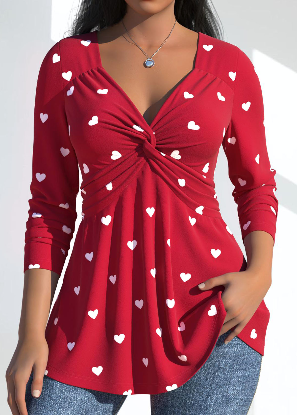 Plus Size Red Twist Heart Print T Shirt