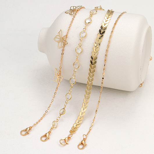 Geometric Gold Multi-layered Heart Alloy Anklets