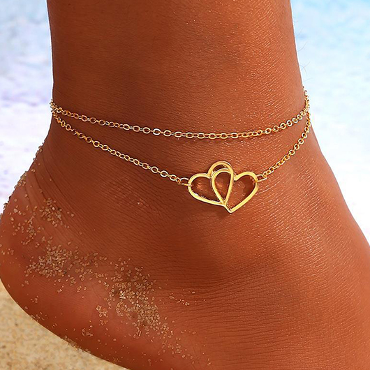 Patchwork Geometric Gold Heart Alloy Anklet