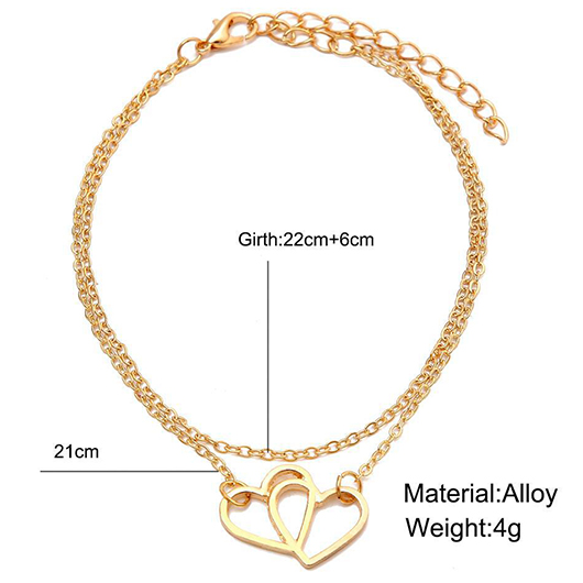 Patchwork Geometric Gold Heart Alloy Anklet