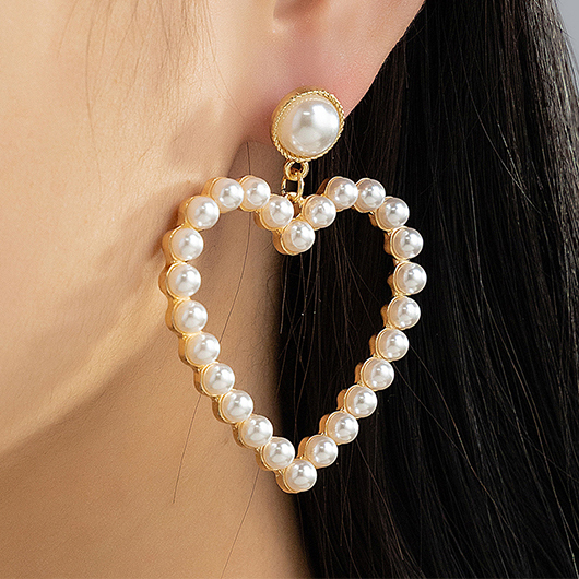 Gold Pearl Cutout Heart Alloy Earrings