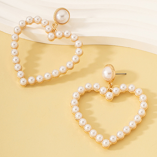 Gold Pearl Cutout Heart Alloy Earrings