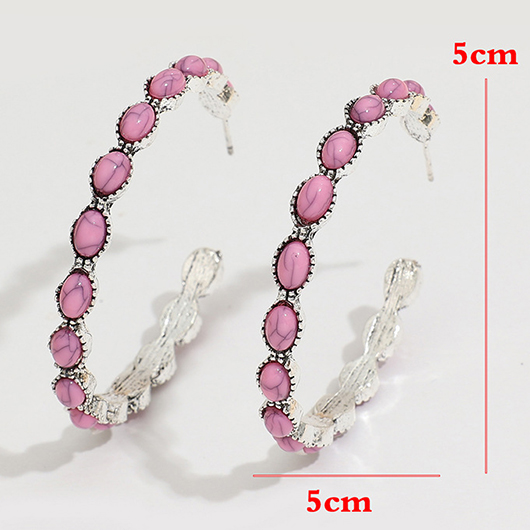 Pink Bohemian Circular Round Alloy Earrings