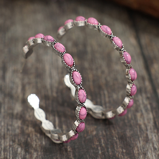Pink Bohemian Circular Round Alloy Earrings