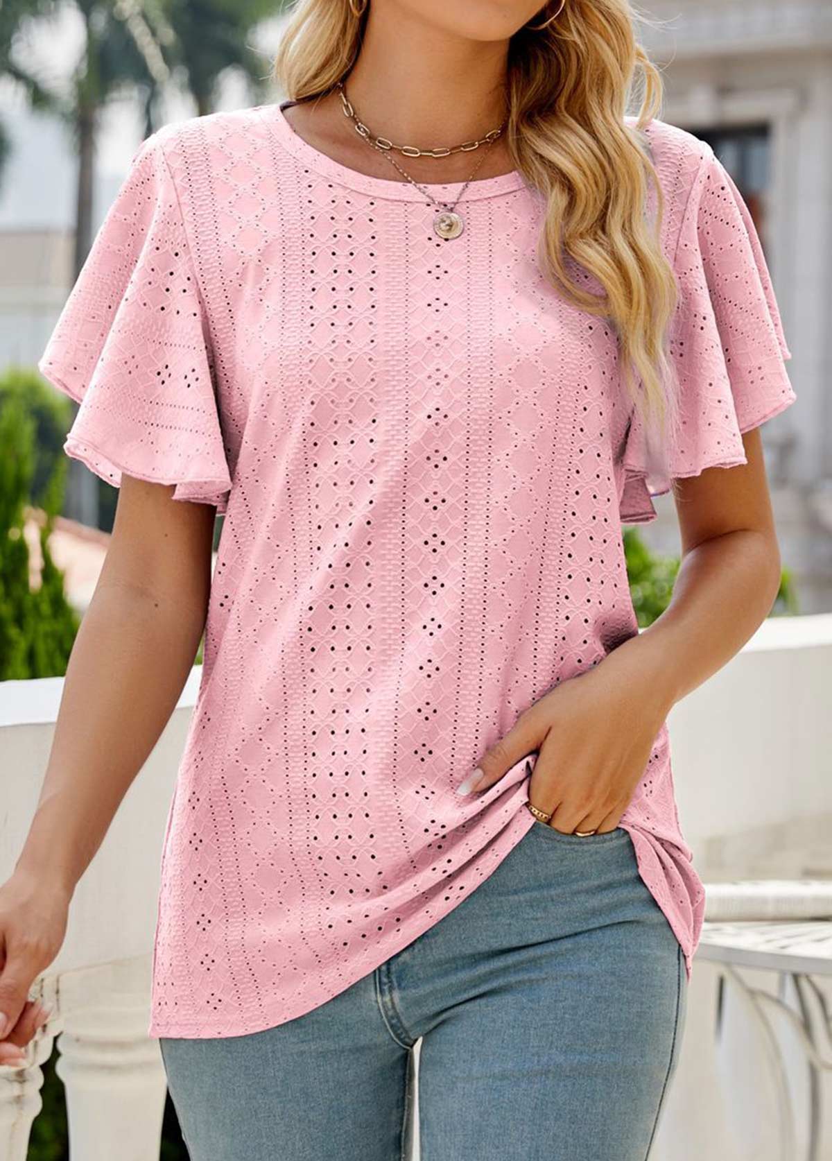 Lightweight Light Pink Short Sleeve Round Neck T Shirt