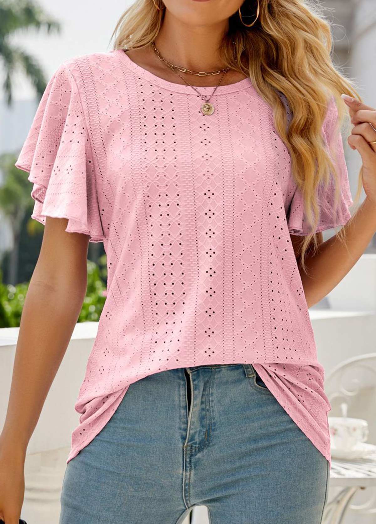 Lightweight Light Pink Short Sleeve Round Neck T Shirt