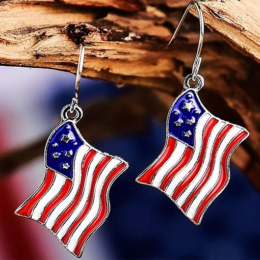 Red American Flag Alloy Detail Earrings