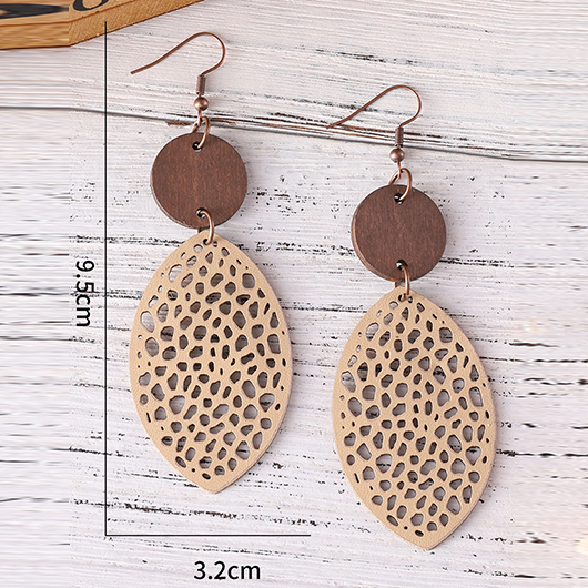 Dark Coffee Leaf Hollow Wood Earrings