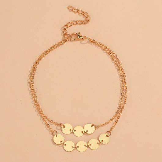 Gold Round Layered Geometric Alloy Anklet