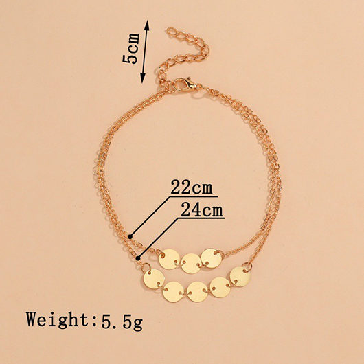 Gold Round Layered Geometric Alloy Anklet