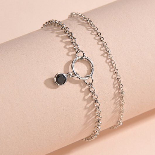 Silvery White Round Alloy Patchwork Anklets
