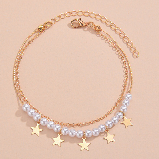 Gold Layered Pearl Star Alloy Anklet