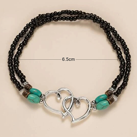 Silvery White Heart Alloy Patchwork Anklet