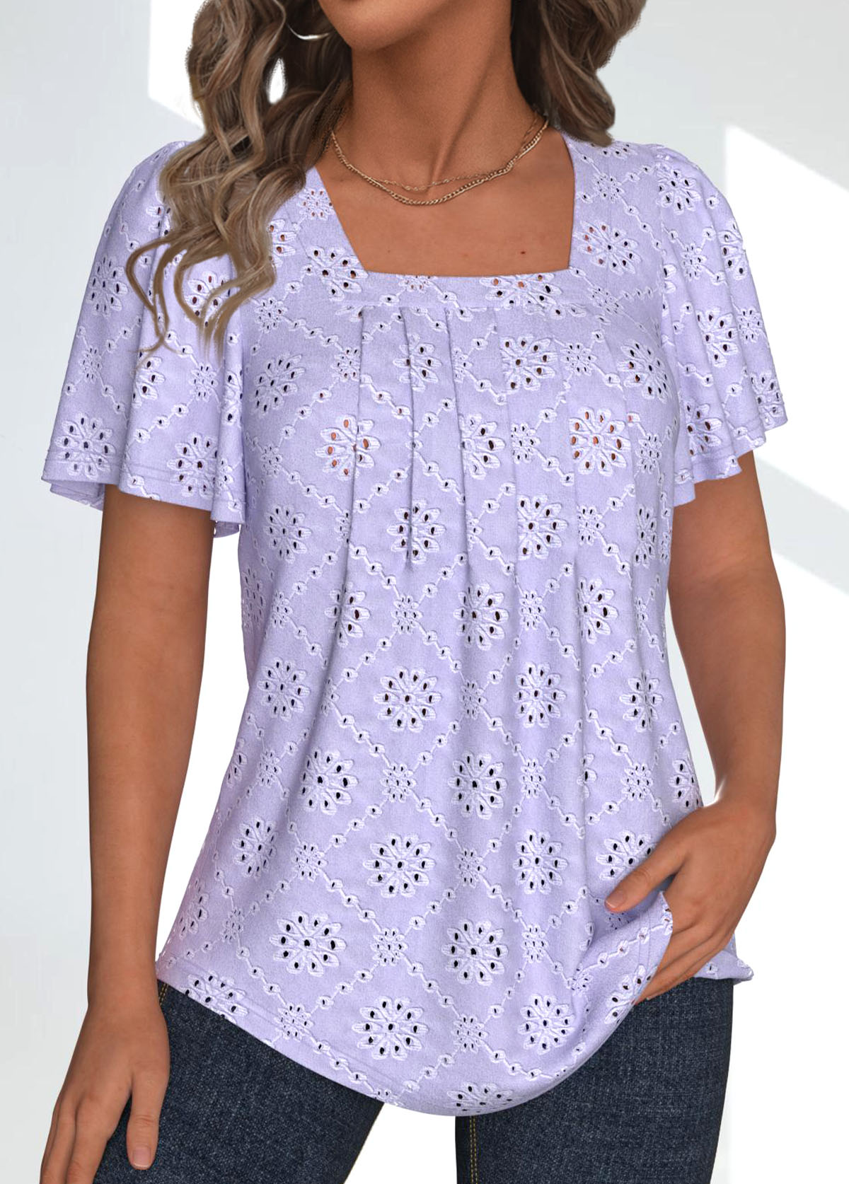 Textured Fabric Light Purple Short Sleeve T Shirt