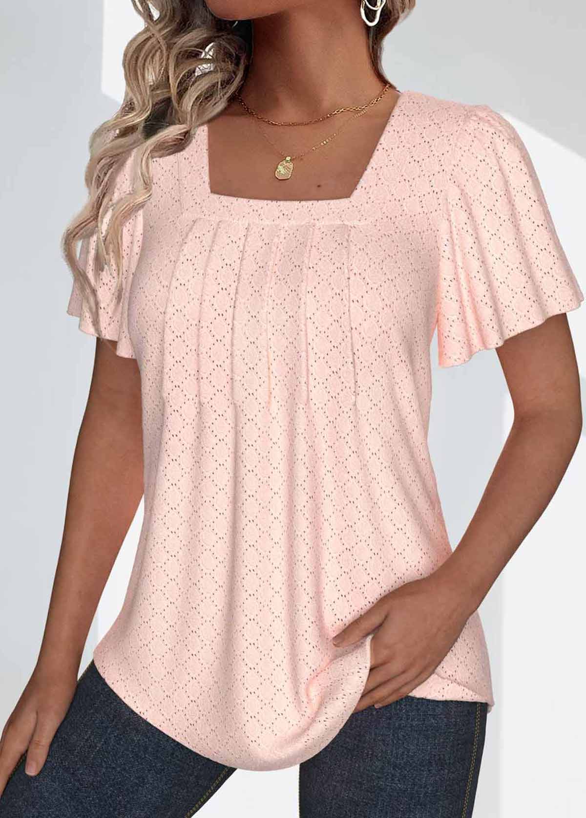 Textured Fabric Dusty Pink Short Sleeve T Shirt